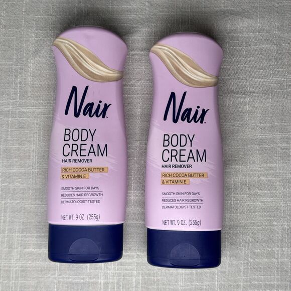 2 Bottles Of Nair Body Cream Hair Remover Rich Cocoa Butter & Vitamin E - NEW - Picture 1 of 2